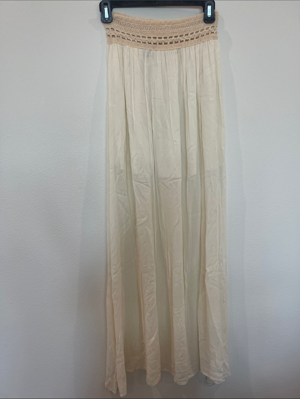 Very J Cream Crochet-Waist Maxi Skirt